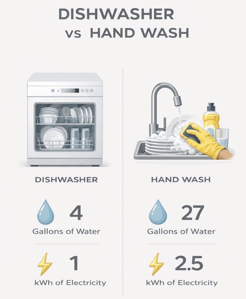 consommation eau électricité kitchenette studio comparaison lave vaisselle manuel