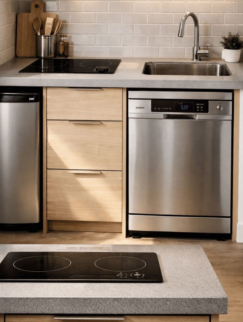 appareil compact kitchenette studio mini lave-vaisselle ou plaque induction petit espace"