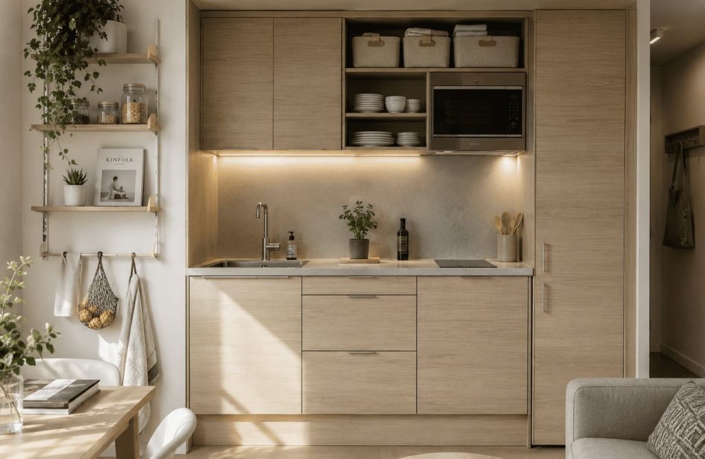 Kitchenette de studio parfaitement organisée