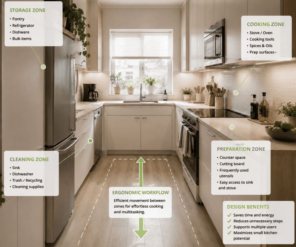 Ergonomie et circulation dans une petite cuisine