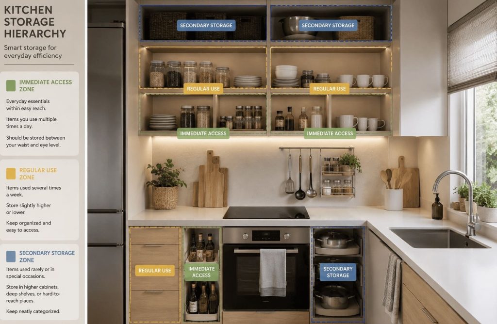 Schéma de stockage dans une petite cuisine