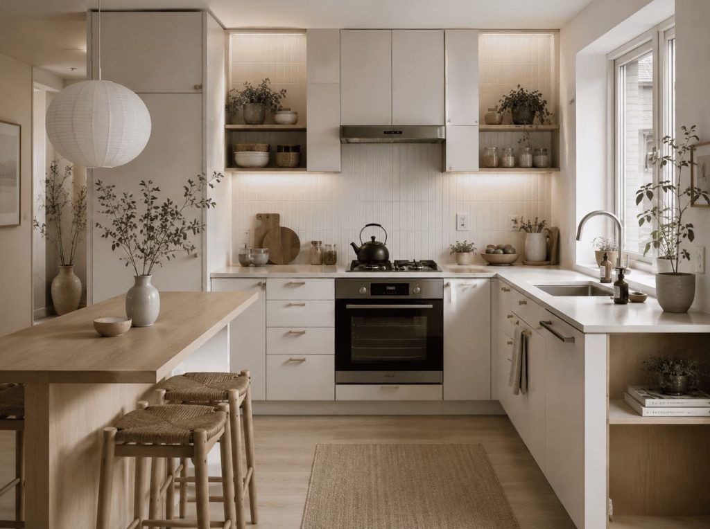 Petite cuisine minimaliste moderne et optimisée